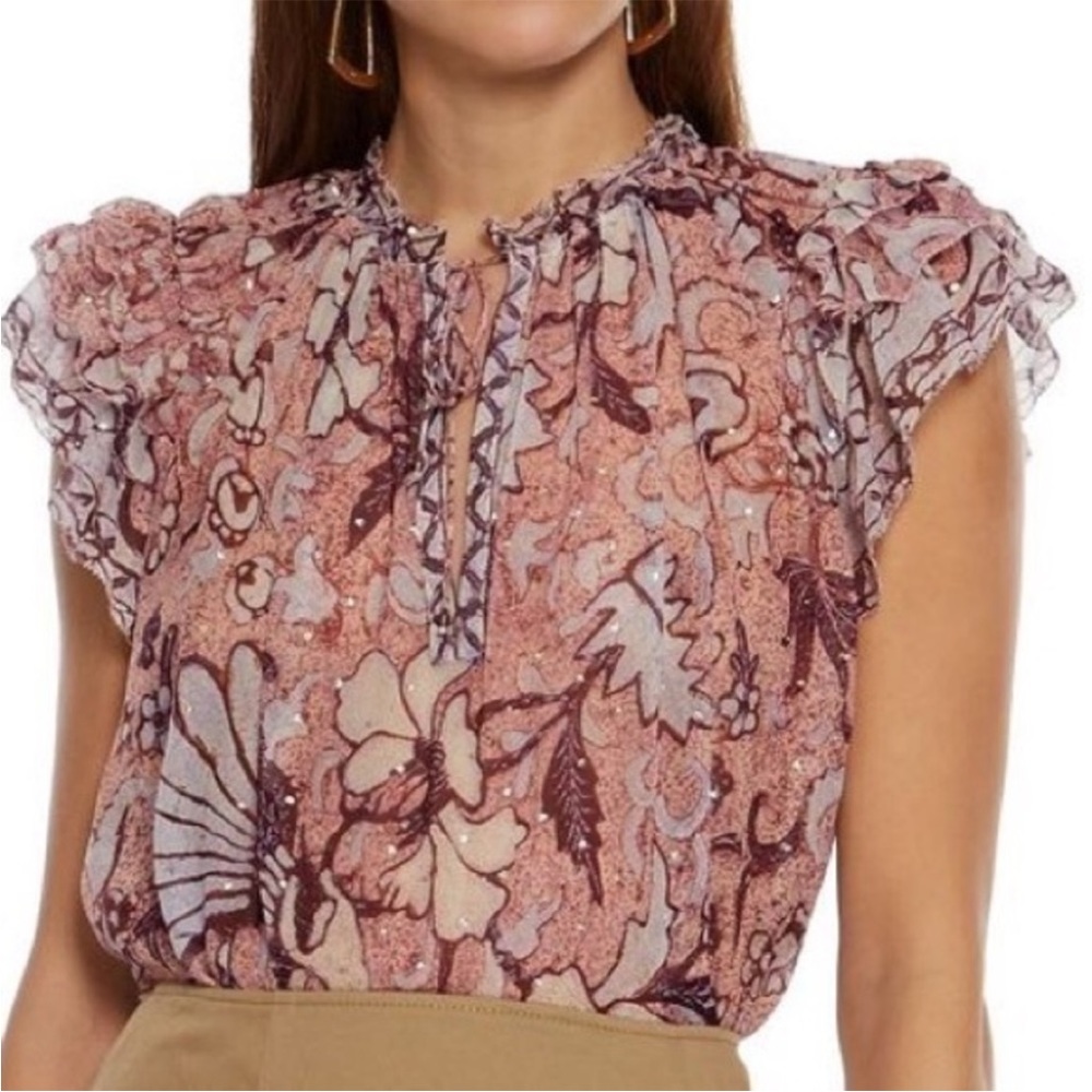 Ulla Johnson Silk Ruffle-Sleeve Alexi Top (Sz 6)